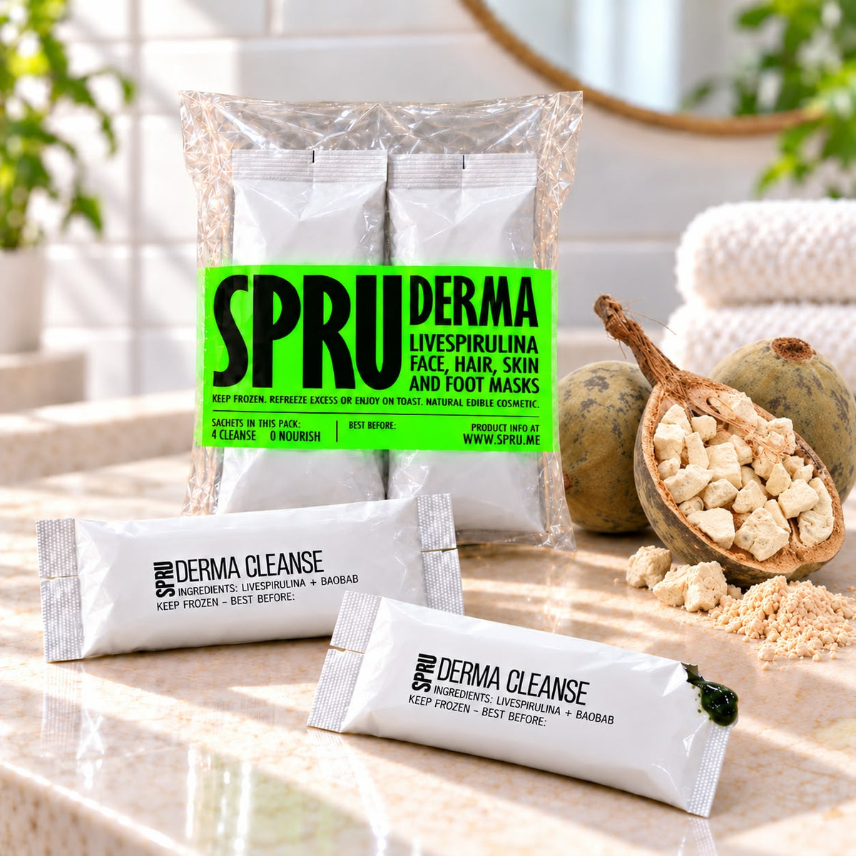 SPRU DERMA Cleanse Live Spirulina Skin & Hair Mask – Baobab