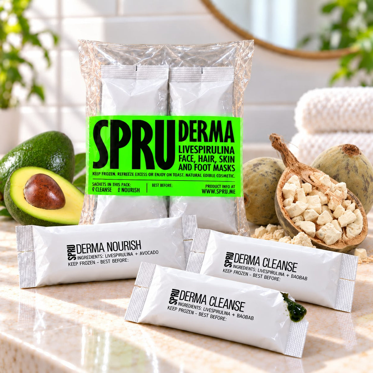 SPRU DERMA Live Spirulina Mask Duo – Nourish + Cleanse