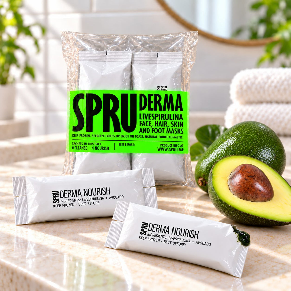 SPRU DERMA Nourish Live Spirulina Skin & Hair Mask – Avocado